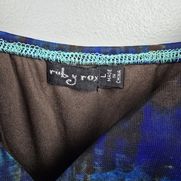 RUBY ROX Vintage Y2K Slinky Babydoll Dress Blue Green Womens Sz L Fairy Grunge - Picture 5 of 15